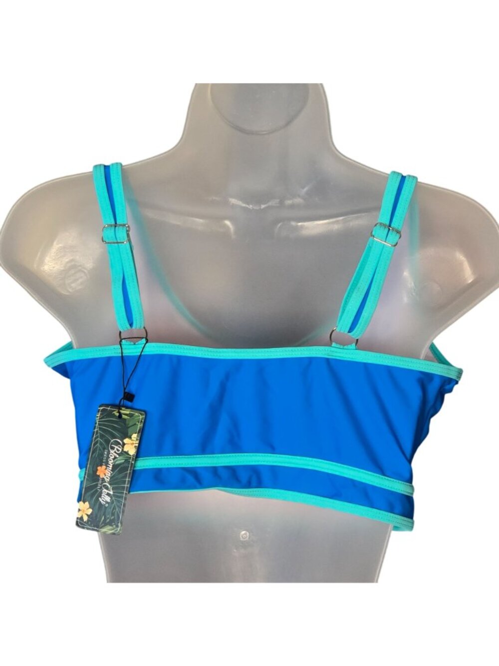 Blue Athletic Bikini Crop Top LG Adjustable Straps Padded Lined Top Only - Picture 5 of 5